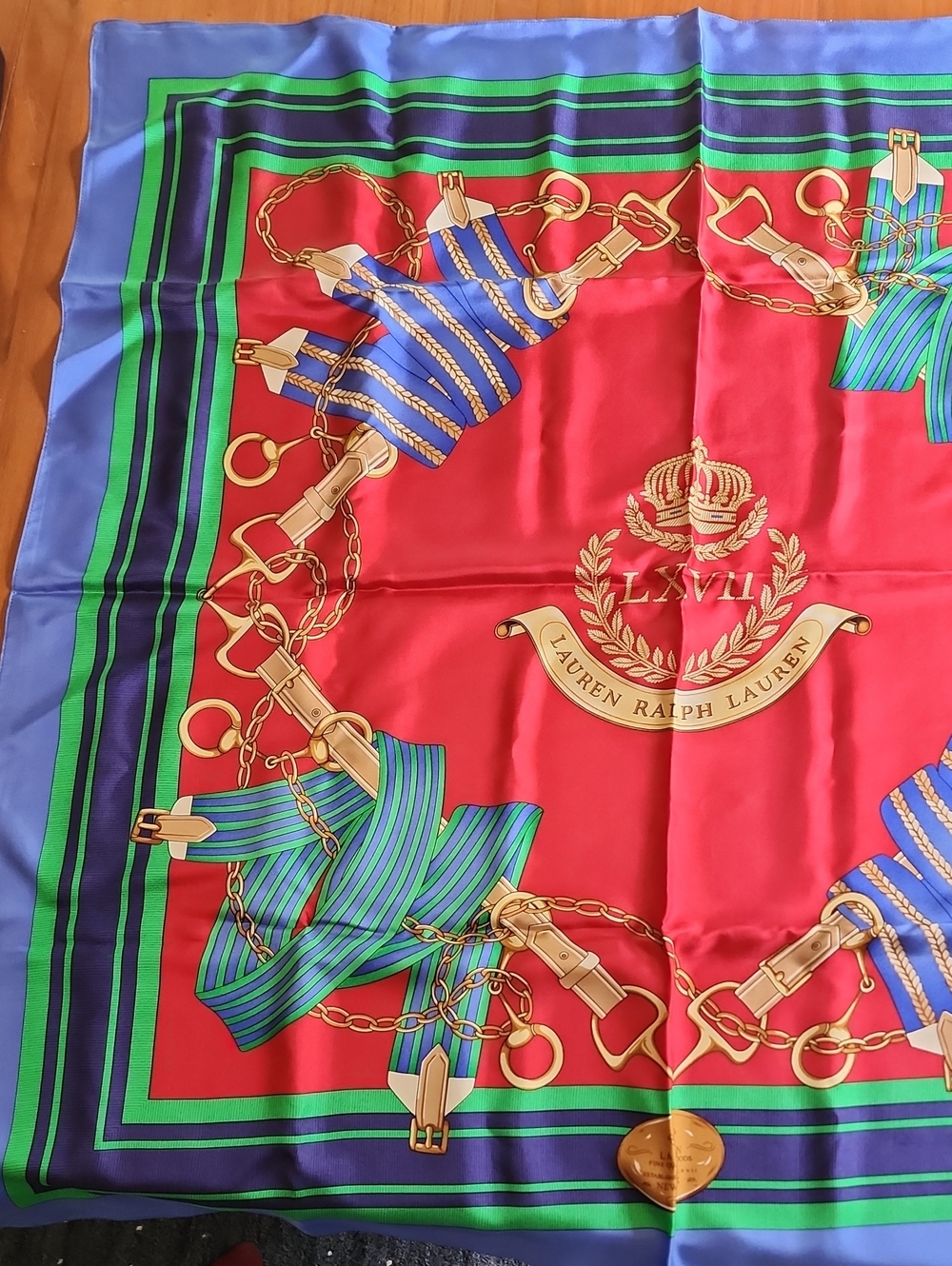 NWT Lauren Ralph Lauren Sandra Equestrian Silk Square Scarf Red 4F0454